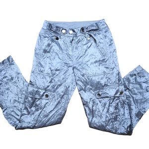 Cyber Y2K Low Waist Silver Satin Cargo Pants